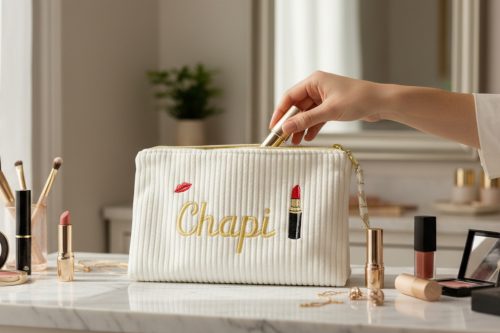 Trousse de maquillage brodée